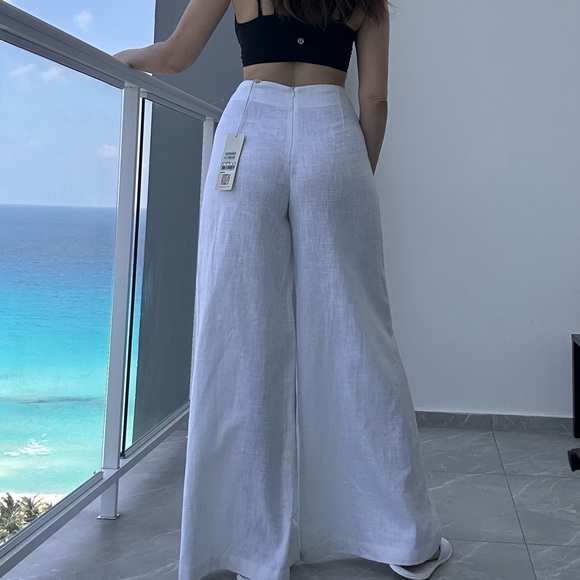 Studio F High Waist White Linen Pants - Size M - Picture 5 of 12